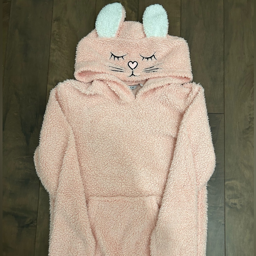 George pink fuzzy sweater